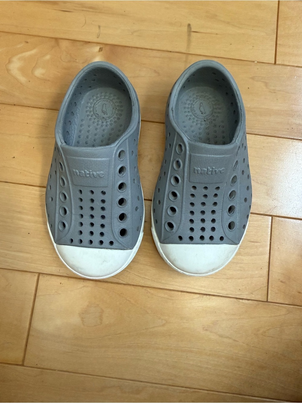 Native Kids Water Shoes in Gray with White Toe Cap